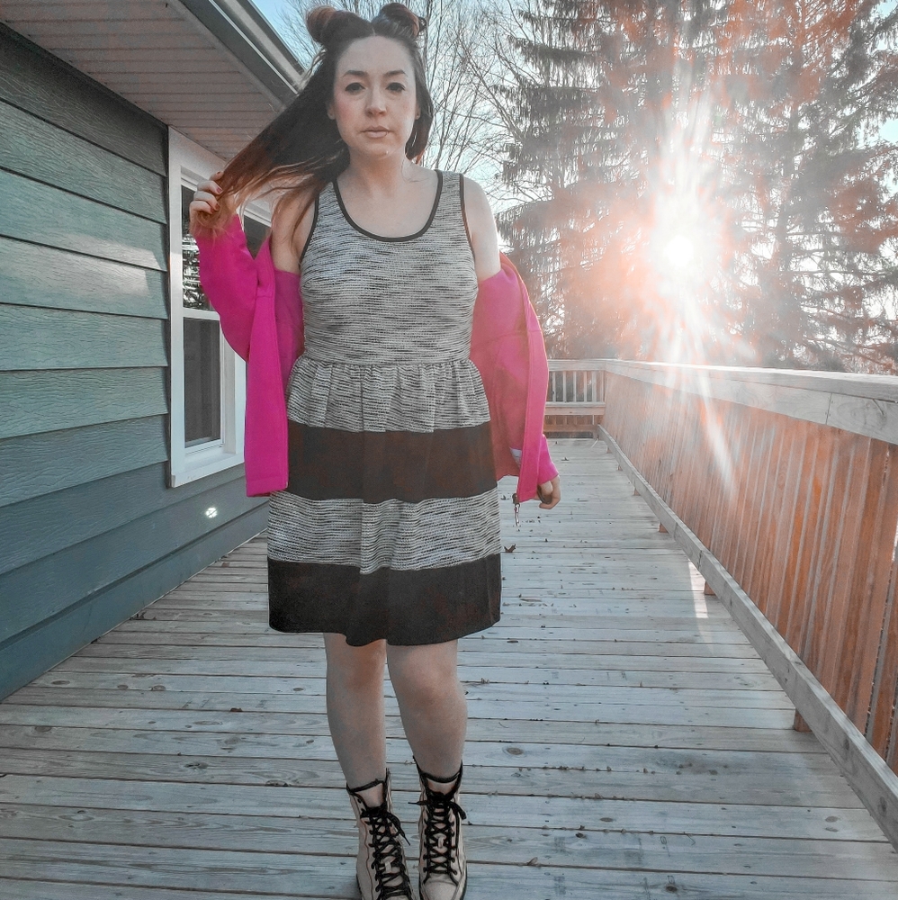 Maurices Preppy Gray and Black Sleeveless Dress